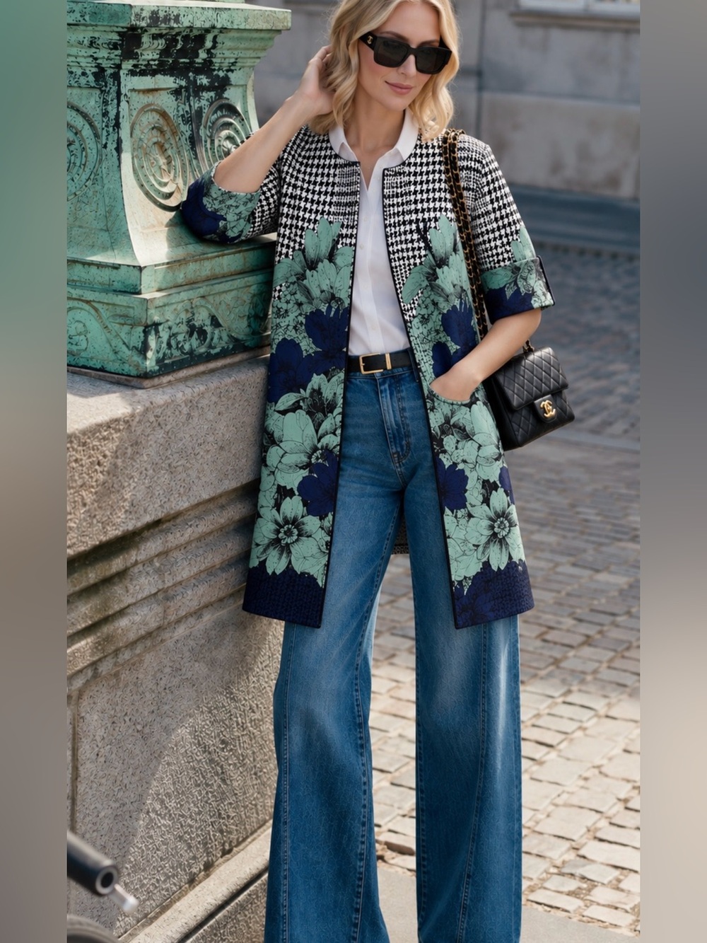 ANTHROPOLOGIE EVA FRANCO PLAID FLORAL CAR COAT 2 POCKETS PREPPY STATEMENT BOLD